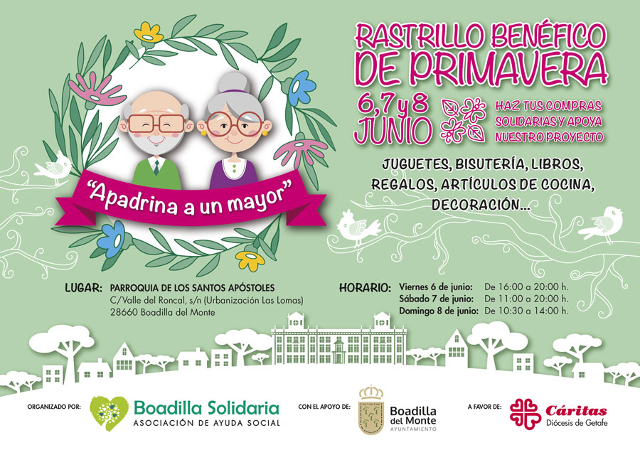 Esta tarde comienza el rastrillo benéfico de primavera Apadrina un mayor que cada año organiza Boadilla Solidaria ¡Resérvate un rato y pásate! 🛍🛍
#boadilladelmonte  #solidaridad #boadillasolidaria