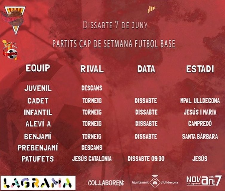 💥⚽️Agenda esportiva de l’EFBU d’aquest cap de setmana⚽️💥