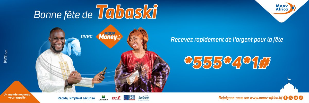 moovafricabf's tweet image. Bonne fête de Tabaski avec Moov MOney *555*4*1#
Moov Africa, un monde nouveau vous appelle !
Contact WhatsApp :+226 02 30 30 30
#MoovAfricaBurkina #MondeNouveau #MoovMoney #Tabaski