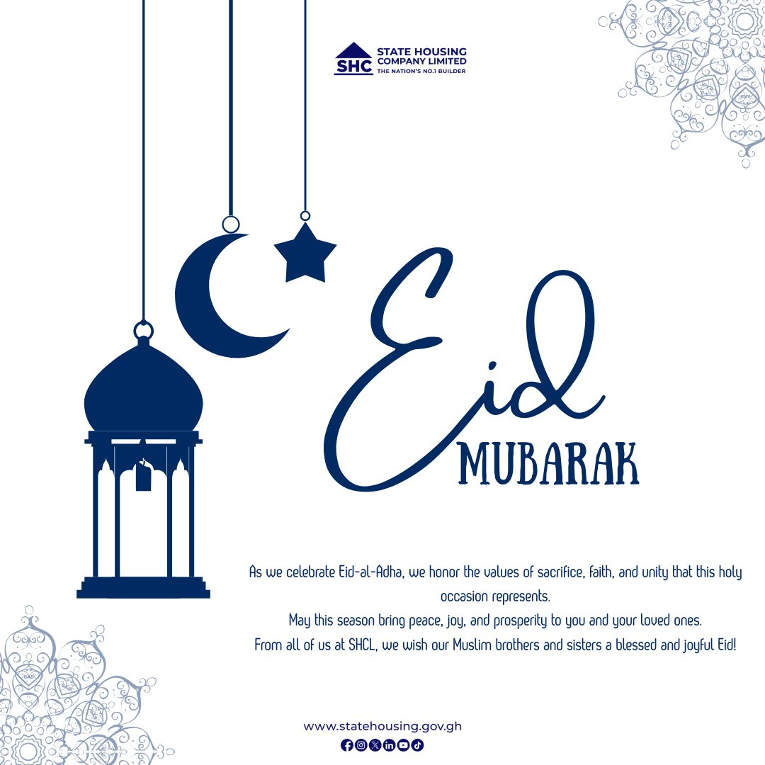 statehousing_gh's tweet image. As we mark Eid-al-Adha, we celebrate the spirit of sacrifice, compassion, and unity. May this blessed day bring peace to your homes, joy to your hearts, and prosperity to our nation.
Eid Mubarak!
#EidAlAdha
#Statehousingcompanyltd
#Buildingforgenerations
#Shapingcommunities