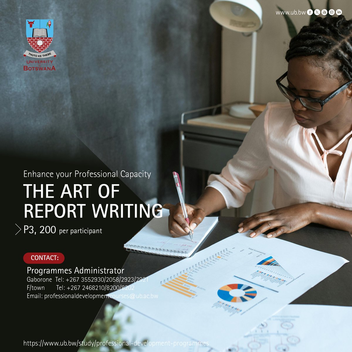 UBBotswana's tweet photo. #ProfessionalDevelopmentCourse
THE ART OF REPORT WRITING
Date: 24th – 26th June 2025 | Venue: University of Botswana, Gaborone
#EnrolNow: https://t.co/rx9v7kC7UD https://t.co/AXEVQ76IHT