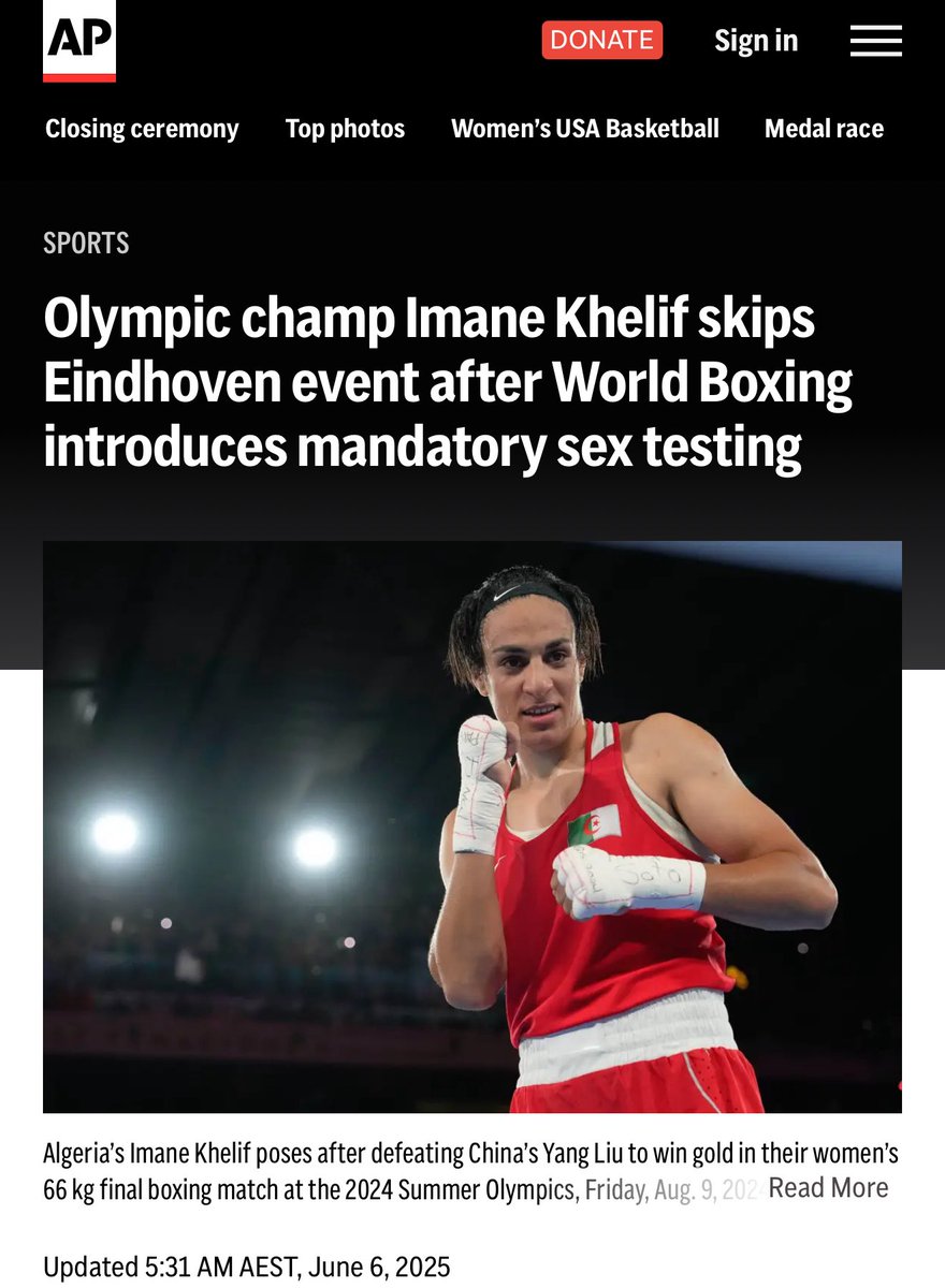 The other side of the story being, if mandatory sex testing hadn’t been introduced this week, he was going to punch more women in public.