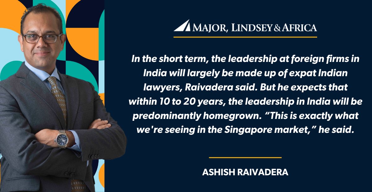 The legal market in India is evolving, with the increased entry of foreign firms. Ashish Raivadera contributes to this article in bit.ly/4dNiGxr International, with his perspective on the likely movement of associates.
bit.ly/4mHjCHH

#mlaglobal #associate