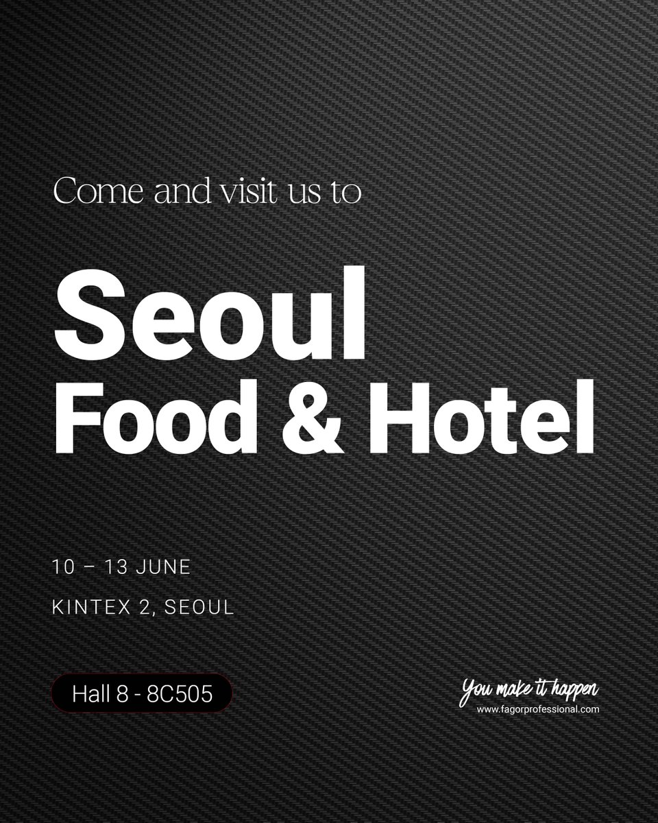 𝑺𝒆𝒆 𝒚𝒐𝒖 𝒂𝒕 𝑺𝒆𝒐𝒖𝒍 𝑭𝒐𝒐𝒅 &amp; 𝑯𝒐𝒕𝒆𝒍 2025! ✨

📍 From 10 to 13 June we will be at Kintex (Seoul), the largest B2B event for the food industry in Korea.

👨‍🍳 Come and discover our most innovative solutions!