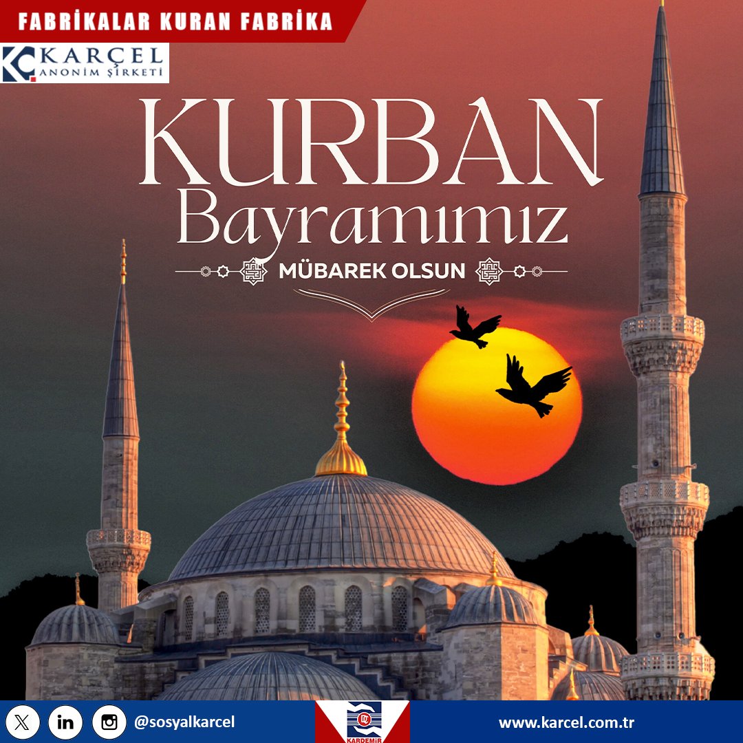 Sevgi dolu ve huzurlu nice bayramlar dileriz.

Kurban Bayramınız Mübarek Olsun.

#KurbanBayramı