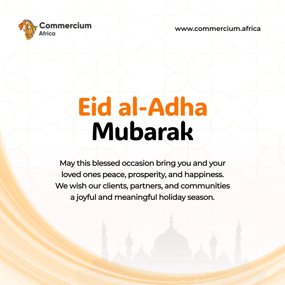 Eid al-Adha Mubarak from all of us at Commercium Africa.
As we mark this season of reflection, gratitude, and giving, we wish our clients, partners, and communities peace, prosperity, and meaningful celebrations.

#EidMubarak #IdElKabir #CommerciumAfrica #HolidayWishes #Community