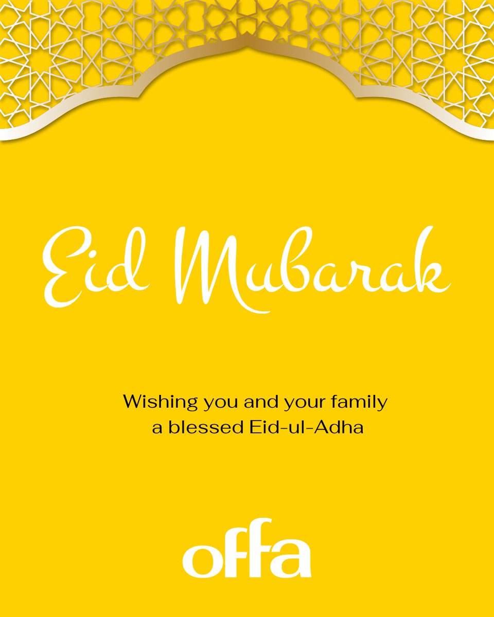 Happy Eid from the team at Offa. We will be open for business on Friday but any new inquiries will be addressed on Monday. 

Eid Mubarak! 

#EidCelebration #HolidaySpirit #CustomerCare #BusinessUpdates #TeamOffa