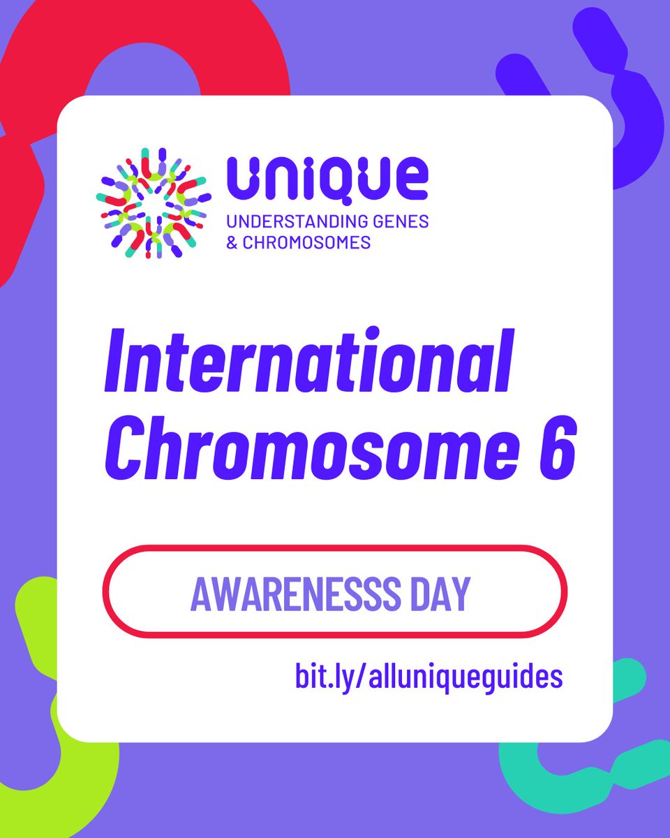 Unique (@unique_charity) on Twitter photo Today is International Chromosome 6 Awareness Day!  🧬
 
Unique offers expert written guides to over a dozen disorders related to chromosome 6. Freely available on our website at bit.ly/alluniqueguides 
#Chromosome6 #Chromosome6awareness #June6 #RareChromo Today is International Chromosome 6 Awareness Day!  🧬
 
Unique offers expert written guides to over a dozen disorders related to chromosome 6. Freely available on our website at bit.ly/alluniqueguides 
#Chromosome6 #Chromosome6awareness #June6 #RareChromo