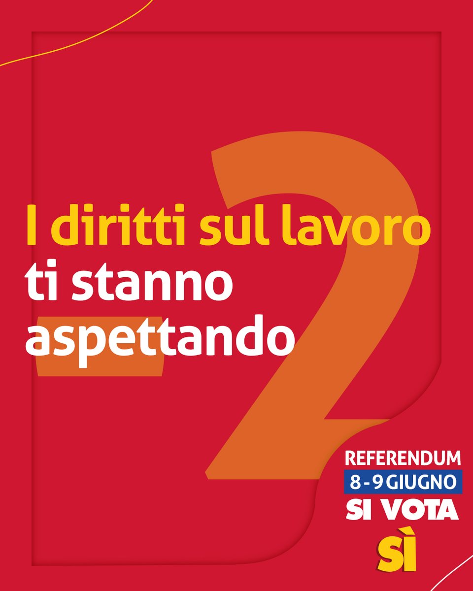 I diritti sul lavoro ti stanno aspettando.

Mancano solo 2 giorni al #Referendum2025

L’8 e 9 giugno fai sentire la tua voce!

#insiemeperilreferendum #Lavoro #Diritti #Cittadinanza #CGIL