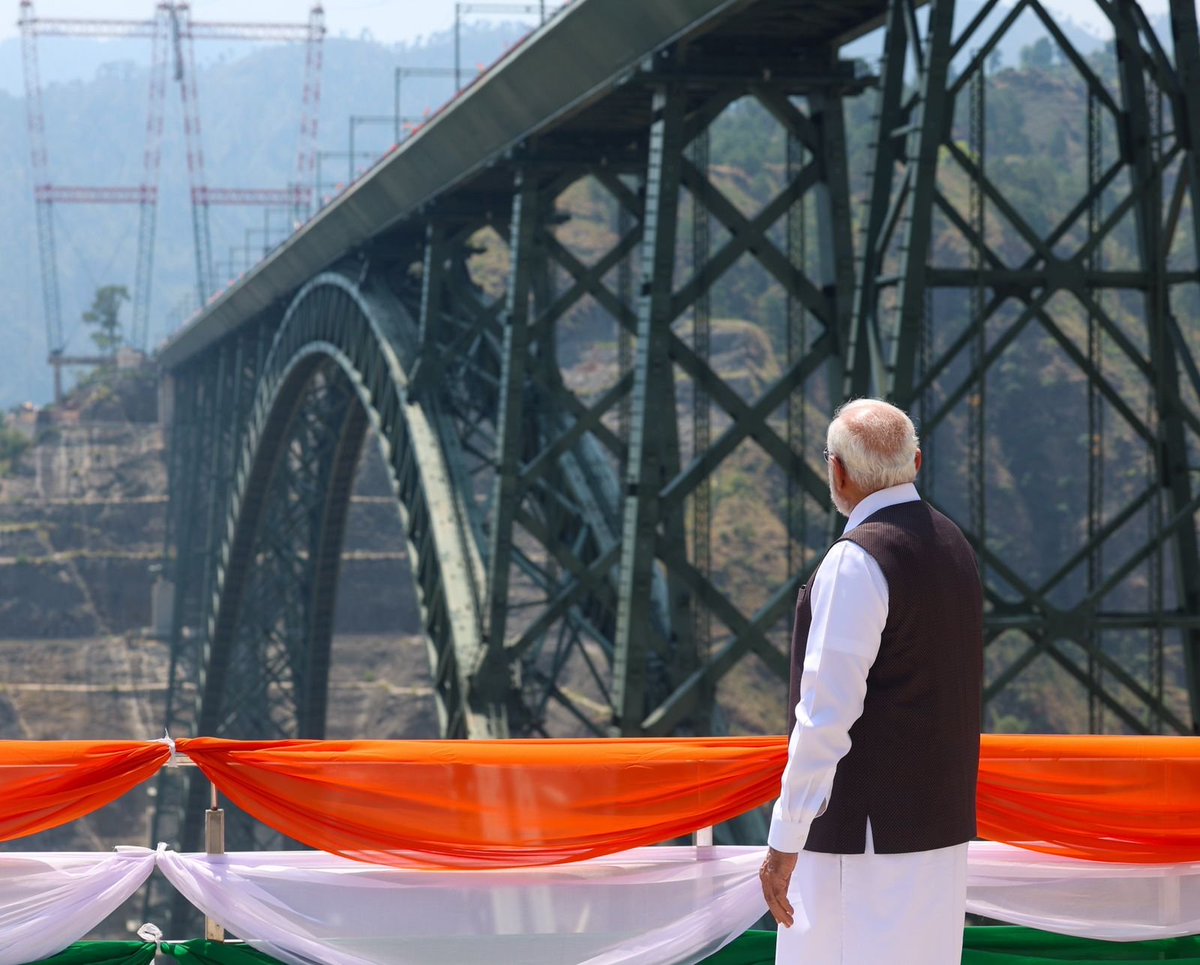 PMO India (@pmoindia) on Twitter photo PM <a href="/narendramodi/">Narendra Modi</a> at the Chenab Bridge.
The state-of-the-art bridge will improve connectivity between Jammu and Srinagar. PM <a href="/narendramodi/">Narendra Modi</a> at the Chenab Bridge.
The state-of-the-art bridge will improve connectivity between Jammu and Srinagar.