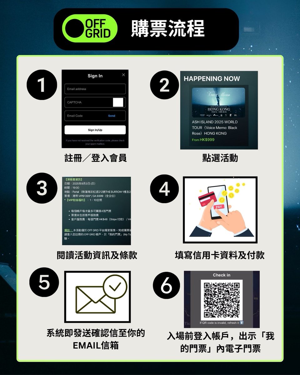OFFGRID_DAY's tweet photo. ASH ISLAND 2025 WORLD TOUR〈Voice Memo：Black Rose〉— LIVE IN HONG KONG

Ticketing guide is here — swipe right for step-by-step instructions and payment options.

🎫 Public sale starts this Sunday, June 8, 2025 at 12:00PM HKT
Save the event link and get ready to grab your tix!

Venue: Portal @ THE BURROW, San Po Kong
Date: August 3 (Sun), 2025
Tickets: VIP* HK$1399 / GA HK$999(Standing only)

*VIP Perk: 1:10 Group Photo Session

🔗 OFF GRID EXCLUSIVE: https://t.co/aTBdSb4Sjy

【購票FAQ】： 向右滑查看購票步驟與付款方式說明 ➡️

🎫 公開發售：2025年6月8日（日）中午12點（HKT） 準時開搶門票！

📍： Portal 新蒲崗彩虹道212號 THE BURROW
🗓️： 2025年8月3日（日）
🎟️： VIP* HK$1399 / GA HK$999（全場企位）
*VIP福利： 1:10 合照機會

🔗OFF GRID 獨家訂購：https://t.co/aTBdSb4Sjy

#ASHISLAND #VoiceMemoBlackRose
#애쉬아일랜드 #ASHISLAND_TOUR #OFFGRIDTIX #OFFGRID