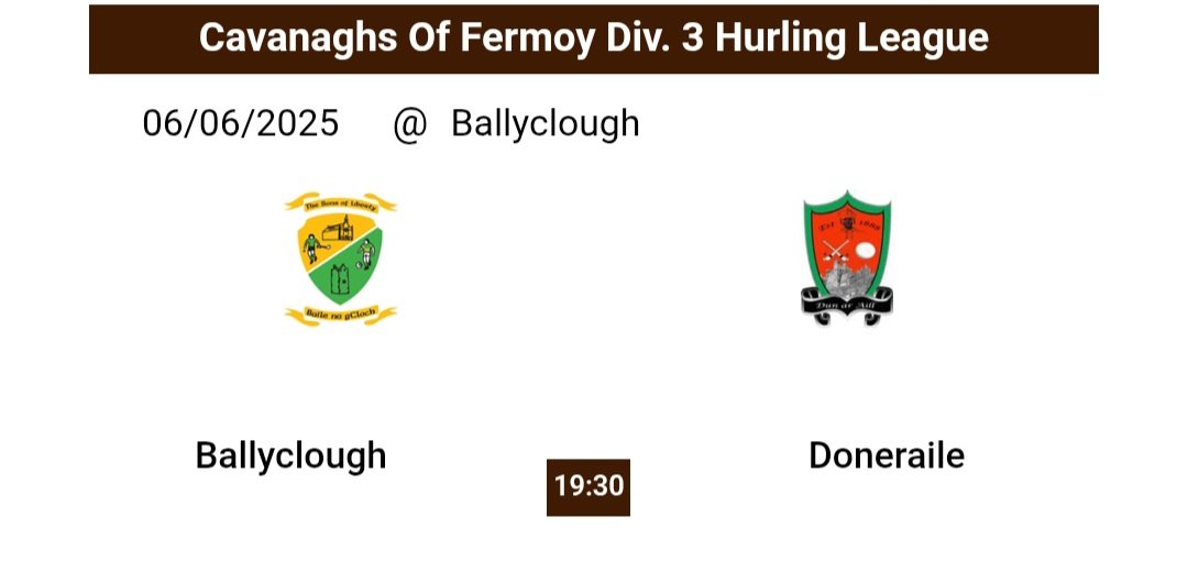 Doneraile GAA (@runaibngdonerai) on Twitter photo Tonight sees our Junior Hurlers play their final Hurling league game in this years Division 3 Avondhu Cavanaghs of Fermoy Sponsored Hurling league
Our junior hurlers travel to Neighbours <a href="/GAABallyclough/">Ballyclough GAA</a> throw in at 7.30pm Tonight sees our Junior Hurlers play their final Hurling league game in this years Division 3 Avondhu Cavanaghs of Fermoy Sponsored Hurling league
Our junior hurlers travel to Neighbours <a href="/GAABallyclough/">Ballyclough GAA</a> throw in at 7.30pm