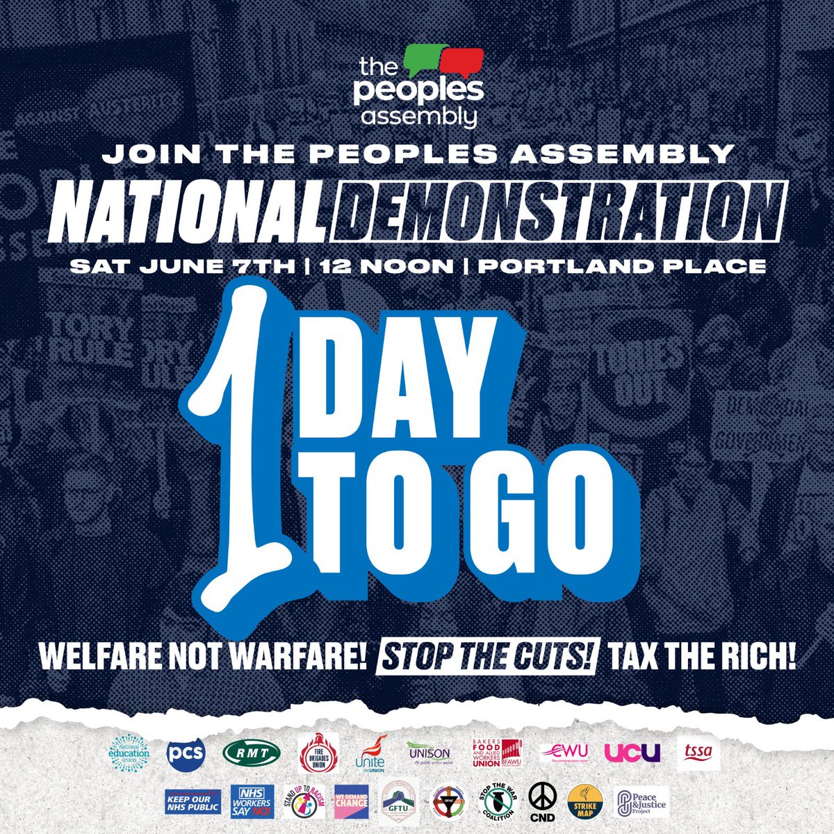 ‼️Join us on the streets tomorrow!
#UnitedAgainstAusterity
➡️Saturday 7 June, 
➡️12 Noon, 
➡️BBC, Portland Place 

We are building our collective power to #TaxTheRich, #StopTheCuts and deliver an economy that invests in #welfarenotwarfare

See our website for more details: