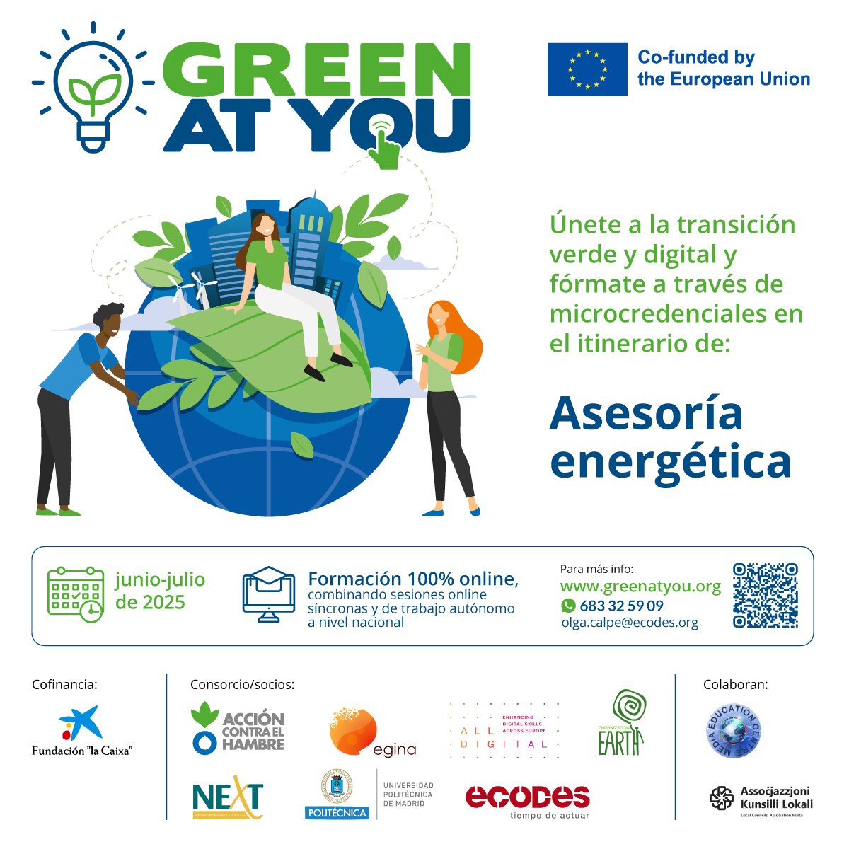 Te gustaría formar parte de la transición energética verde y digital?
Aún estás a tiempo de participar en el próximo curso de Asesoría Energética, 100% online y gratuito!