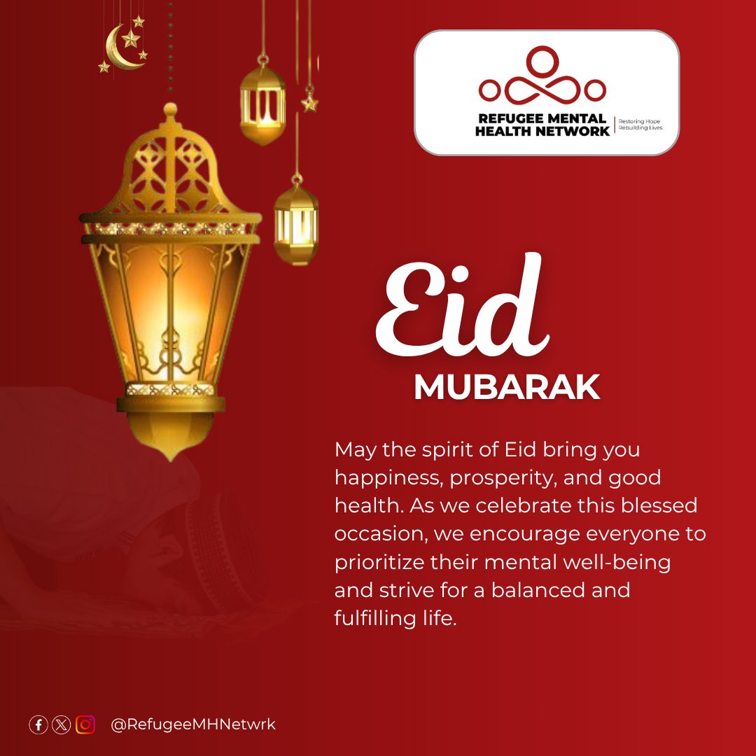 RefugeeMHNetwrk's tweet image. As we celebrate this blessed occasion, we wish peace, joy, and prosperity to you all.
May this festive season bring love, peace, and togetherness.
Eid Mubarak