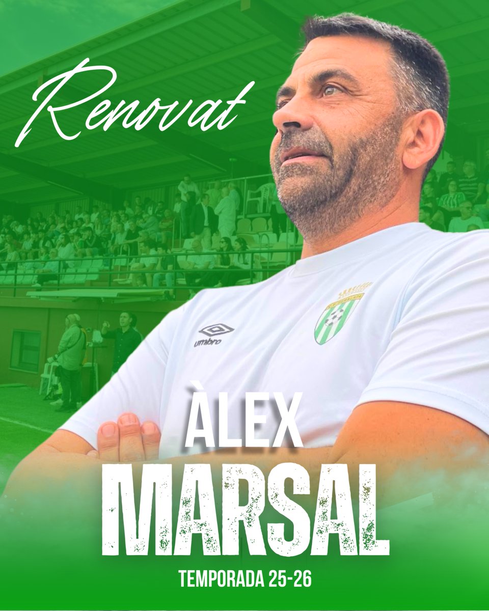 CFPeralada's tweet photo. ⭐️ PRIMERA RENOVACIÓ | Temporada 25/26
@AlexMarsal79 seguirà com a entrenador del 1r equip! 💚
El tècnic gironí tornarà a liderar el projecte Xampanyer al Grup 5 de #3adiv 🍾
🙌 @CasinoPeralada i @croaksbistrobar
#CFPeralada #Marsal25_26 #OrgullXampanyer #3aRFEF https://t.co/FqNhGLN6dm