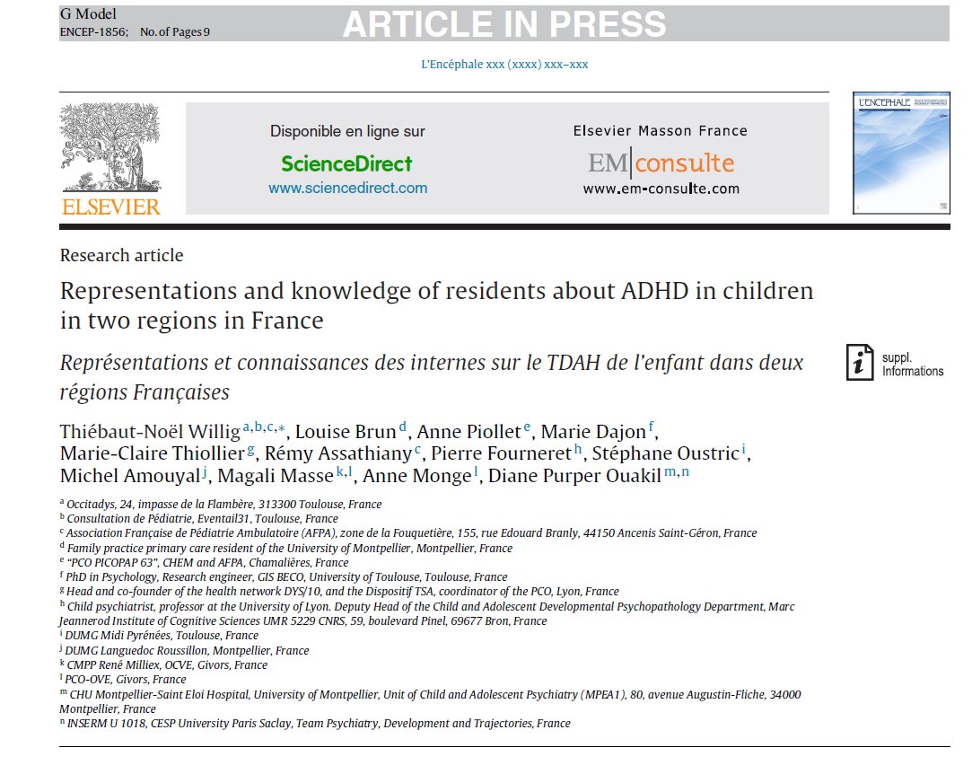 [NOUVELLE PUBLICATION SCIENTIFIQUE Occitadys/BECO]

"Représentations et connaissances des internes sur le TDAH de l’enfant dans deux régions Françaises", paru dans l'Encéphale (2025)

Accessible ici : 
doi.org/10.1016/j.ence…

Bonne lecture !