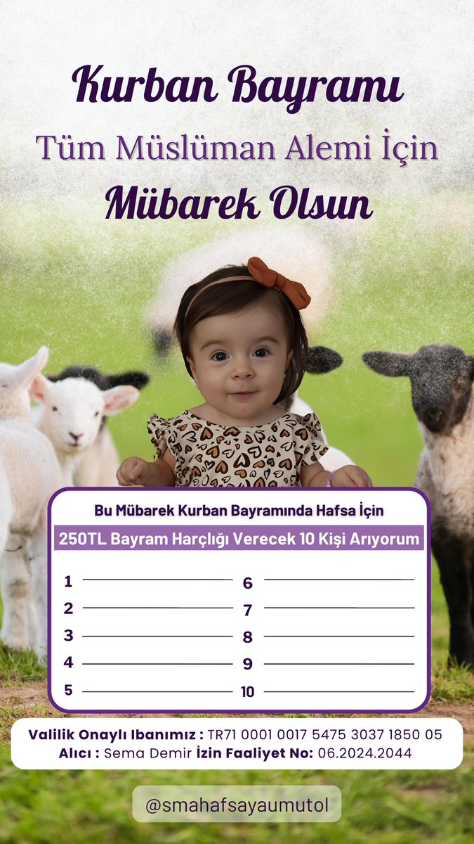 Herkesin bayramı mübarek olsun 🤲
Bir dahaki bayramda Hafsa da sağlıklı bir şekilde bayrama iştirak etmesi için sizlerin desteğine ihtiyacı var 🌼❤️