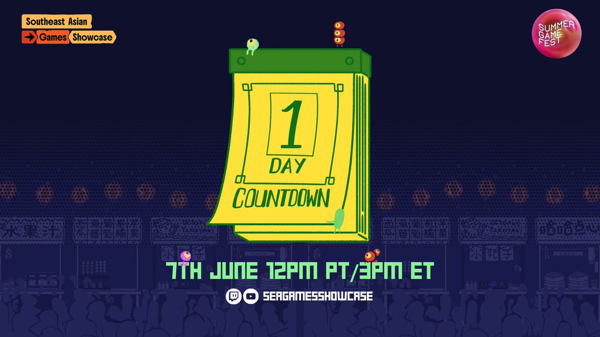 📢TOMORROW'S THE DAY!📢

The SEA Games Showcase: Summer Game Fest Edition kicks off TOMORROW, June 7th 12PM PT/3PM ET! Join us as we celebrate with trailers, updates, and exclusive reveals for over 40 SEAsian games.

See you there!
youtube.com/@SEAGamesShowc…
twitch.tv/SEAGamesShowca…