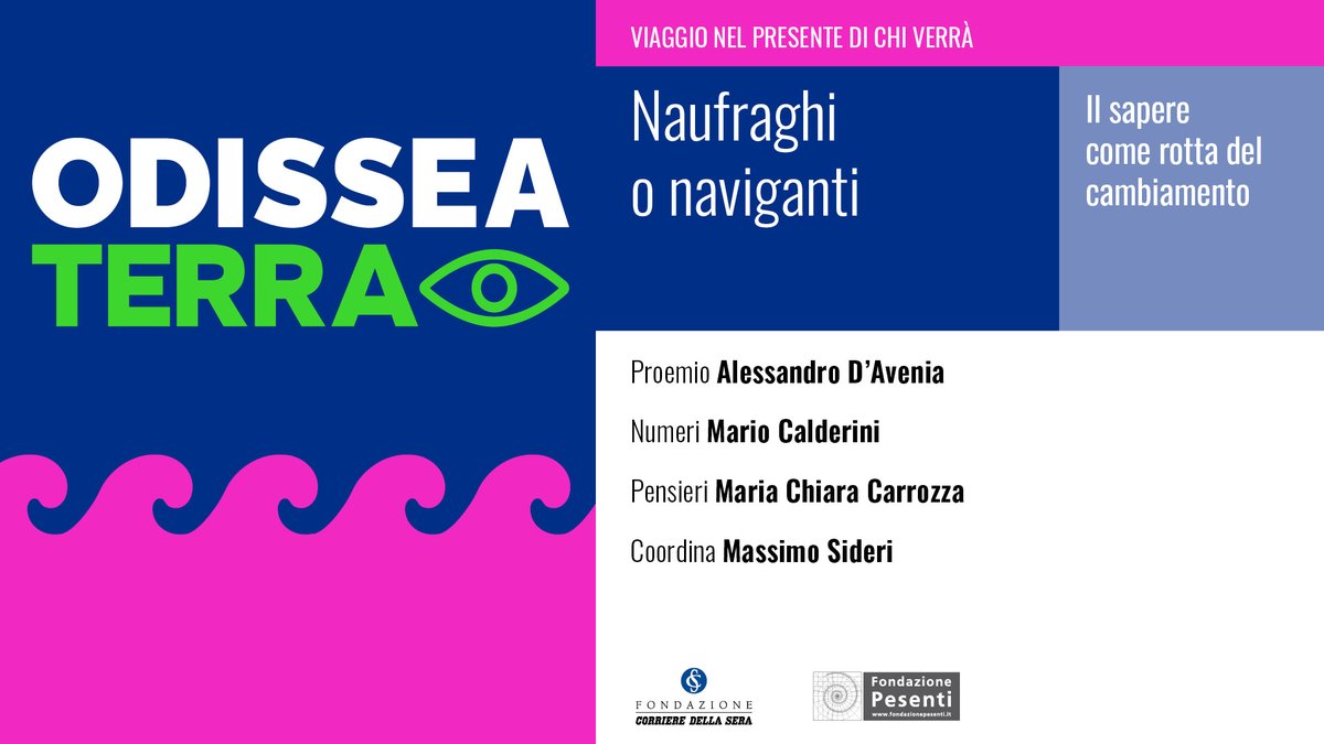 Martedì 10 giugno, alle ore 18, a #gresart671 (Bergamo), il secondo appuntamento di "Odissea Terra", un ciclo realizzato con <a href="/fondpesenti_it/">fondazionepesenti.it</a>. 
Con <a href="/aledavenia/">Alessandro D'Avenia</a>, <a href="/mariocalderini/">Mario Calderini</a>, <a href="/MC_Carro/">MariaChiara Carrozza</a>, <a href="/massimosideri/">Massimo Sideri</a>.
Prenotati qui: fondazionecorriere.corriere.it/iniziative/odi…