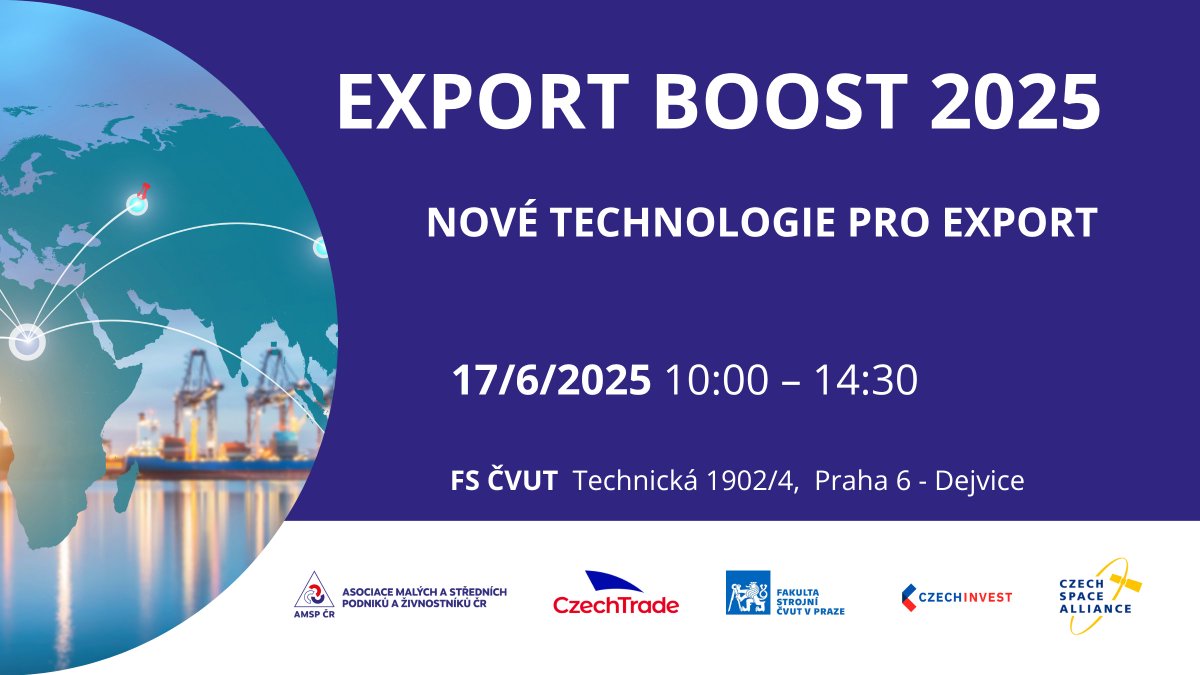 Hledáte nové trhy a zajímavé synergie? Chcete růst?
📅 EXPORT BOOST 2025 | 17. 6. | FS ČVUT
🎯 Praktické rady, financování, expanze, trendy
🤝 Spojte se s experty a odstartujte růst
🎫 bit.ly/exportboost2025
#podnikání #export #inovace #business