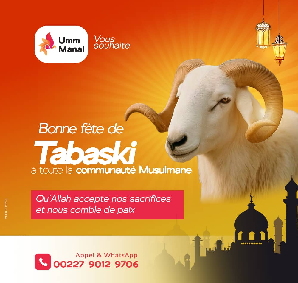 Bonne fête de Tabaski à toute la communauté Musilmane⭐️. 

Nous vous envoyons nos vœux les plus beaux, puisse Allah accepter notre sacrifice et nous combler de paix.. 😇
