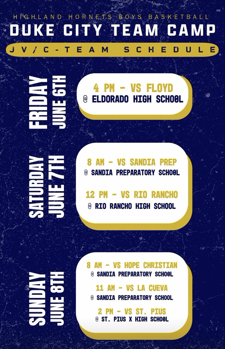 Duke City Shootout Schedules for this weekend. #LetsGoHornets #TogetherAsOne 🏀🐝🏀