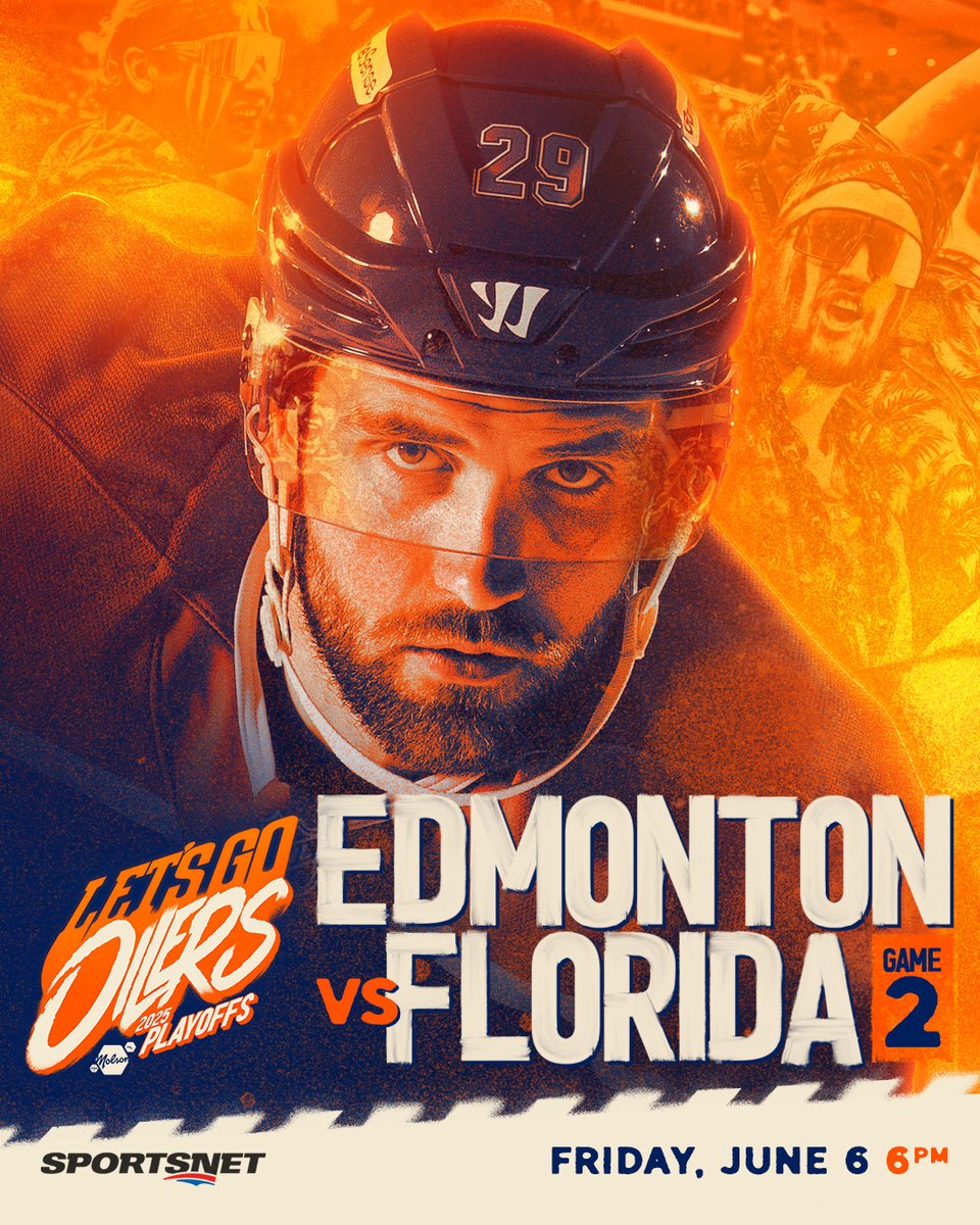 EdmontonOilers's tweet photo. IT'S STANLEY CUP FINAL GAME DAY!

The #Oilers will look to take a 2-0 series lead in Game 2 tonight at @RogersPlace.

⏰ 6pm MT
🎥 Oilers+ (pre/post)
📺 @Sportsnet
📻 @CHED880
🎟️ https://t.co/CFi44OAIcM
🚗 https://t.co/MT4b3ujGfT

#LetsGoOilers https://t.co/Faaa5UJQfg