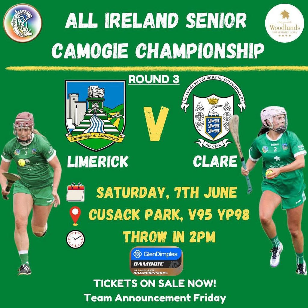 AdareGAA's tweet image. 🟢⚪️Another Double Header this weekend for our PBC U23s and Woodlands Seniors as they play Clare.
Best of luck to our own Caoimhe (c), Sophie , Carla & Aeibhinn!!
Come on out and support the girls ❤️🖤💚🤍
Ticket link here: universe.com/users/camogie-…