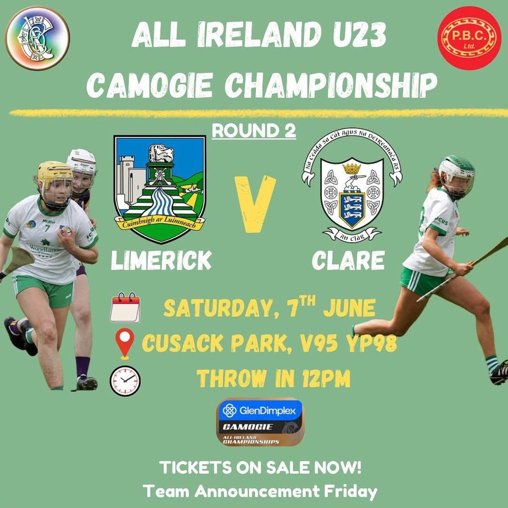 AdareGAA's tweet image. 🟢⚪️Another Double Header this weekend for our PBC U23s and Woodlands Seniors as they play Clare.
Best of luck to our own Caoimhe (c), Sophie , Carla & Aeibhinn!!
Come on out and support the girls ❤️🖤💚🤍
Ticket link here: universe.com/users/camogie-…