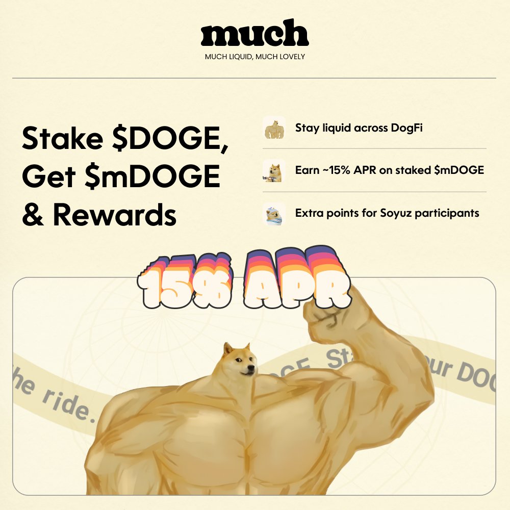 much_finance's tweet image. Stake your $DOGE.
Receive $mDOGE.
Earn 15% APR in $LAIKA — without leaving the DogFi flow.
Fully liquid. Fully native.
This is how Dogecoin was meant to grow.
🤌 much.finance