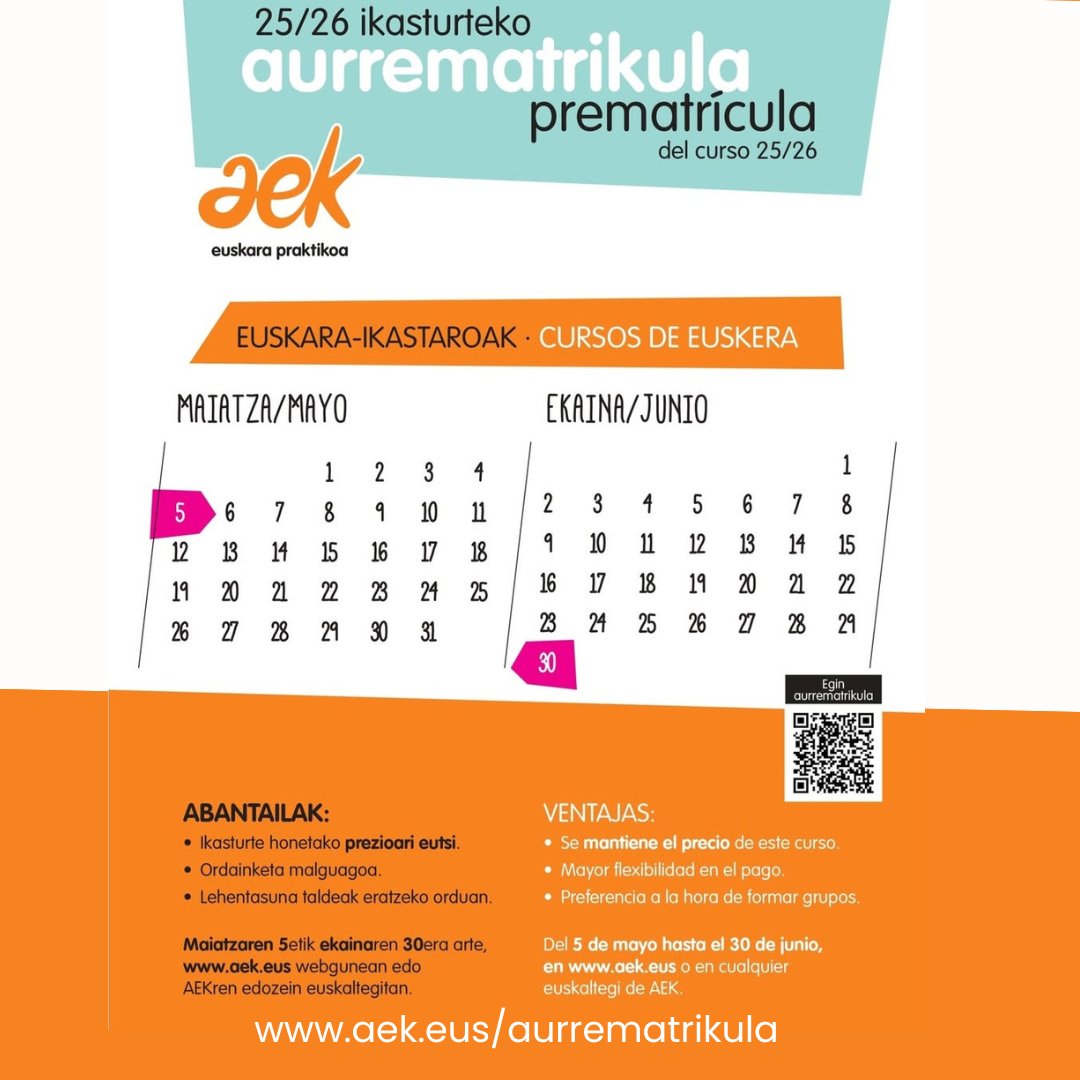 Bilboko AEKko euskaltegietan aurrematrikula zabalik dago! Aprobetxatu eskaintza eta eman izena! 📝📚🎒