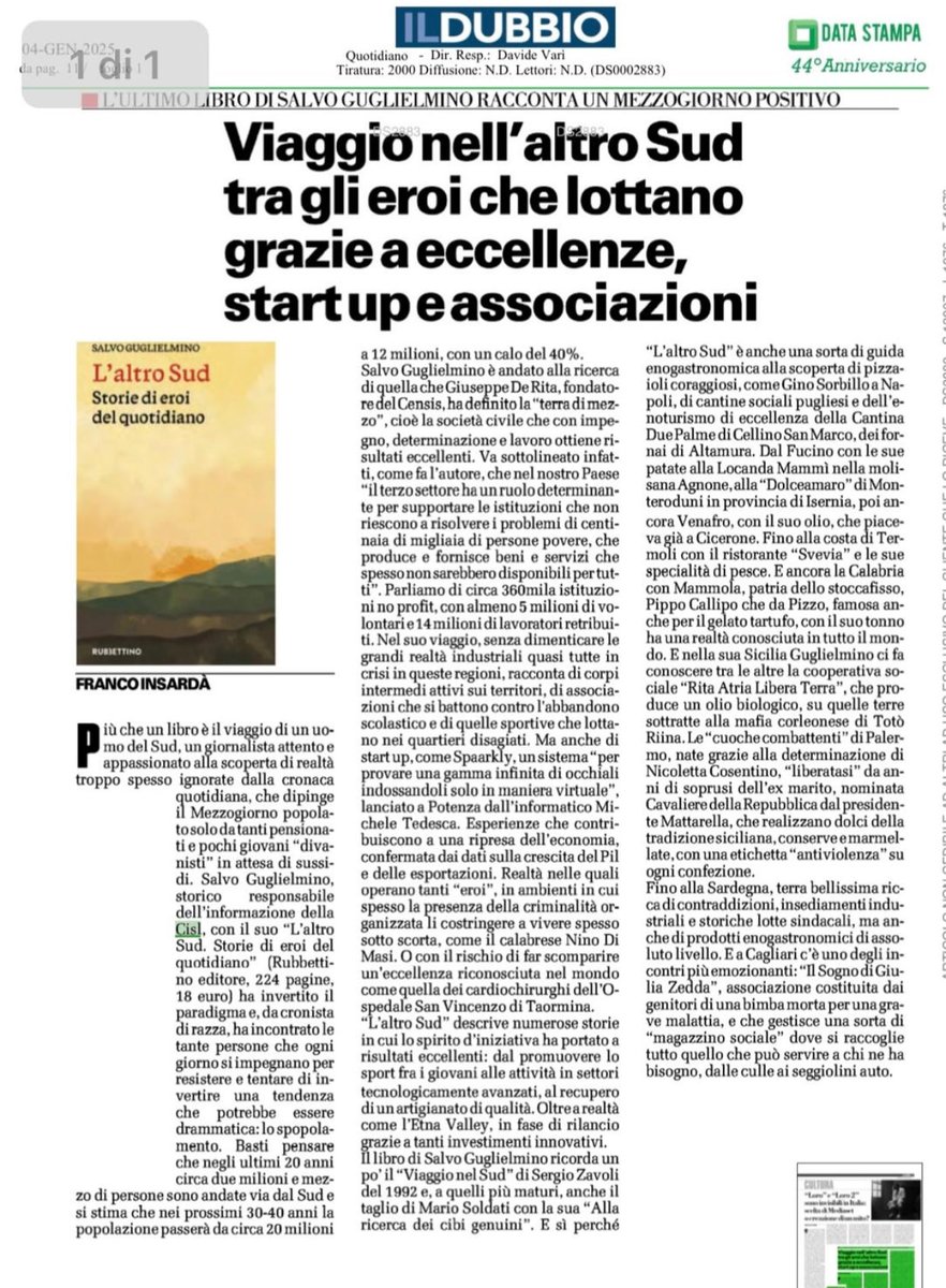 Alcune recensioni significative sul mio ultimo libro “L’altro Sud. Storie di eroi del quotidiano”( Rubbettino). A futura memoria.