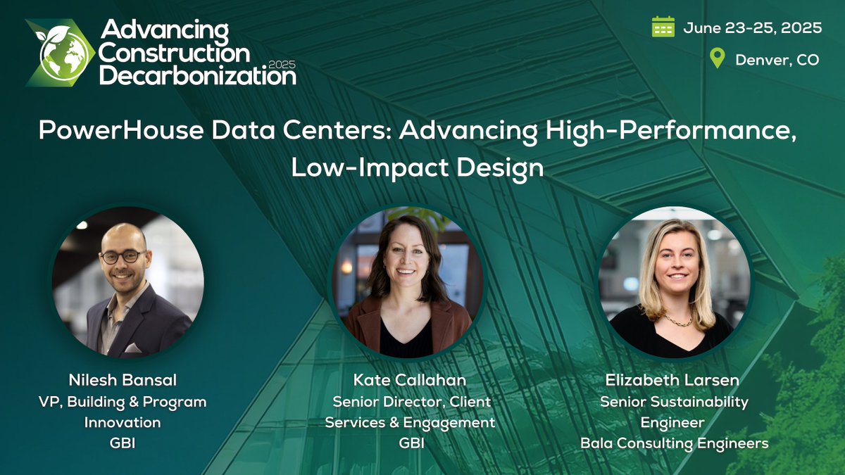 Green Building Initiative (@thegbiorg) on Twitter photo Join GBI at <a href="/Advan_Construct/">Advancing Construction</a> Decarbonization on June 23-25 in Denver, CO. These experts will take the stage to explore PowerHouse Data Centers’ innovative Reno project — designed with a focus on energy efficiency and resilience.
Learn more: …cing-construction-decarbonization.com Join GBI at <a href="/Advan_Construct/">Advancing Construction</a> Decarbonization on June 23-25 in Denver, CO. These experts will take the stage to explore PowerHouse Data Centers’ innovative Reno project — designed with a focus on energy efficiency and resilience.
Learn more: …cing-construction-decarbonization.com