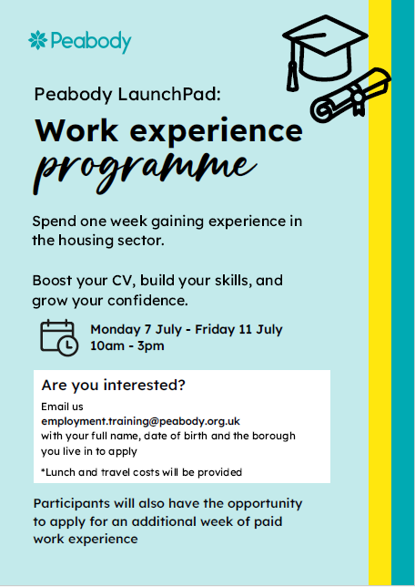 BeLambeth - Lambeth Council (@belambeth) on Twitter photo 📢 Aged 16–18 and curious about careers in housing?
Join the Peabody LaunchPad work experience programme!
💼 Real skills
💸 Paid placement opportunities
🍽️ Free lunch & travel
📧 Apply now: employment.training@peabody.org.uk
#YouthOpportunities #PeabodyLaunchPad #Lambeth 📢 Aged 16–18 and curious about careers in housing?
Join the Peabody LaunchPad work experience programme!
💼 Real skills
💸 Paid placement opportunities
🍽️ Free lunch & travel
📧 Apply now: employment.training@peabody.org.uk
#YouthOpportunities #PeabodyLaunchPad #Lambeth