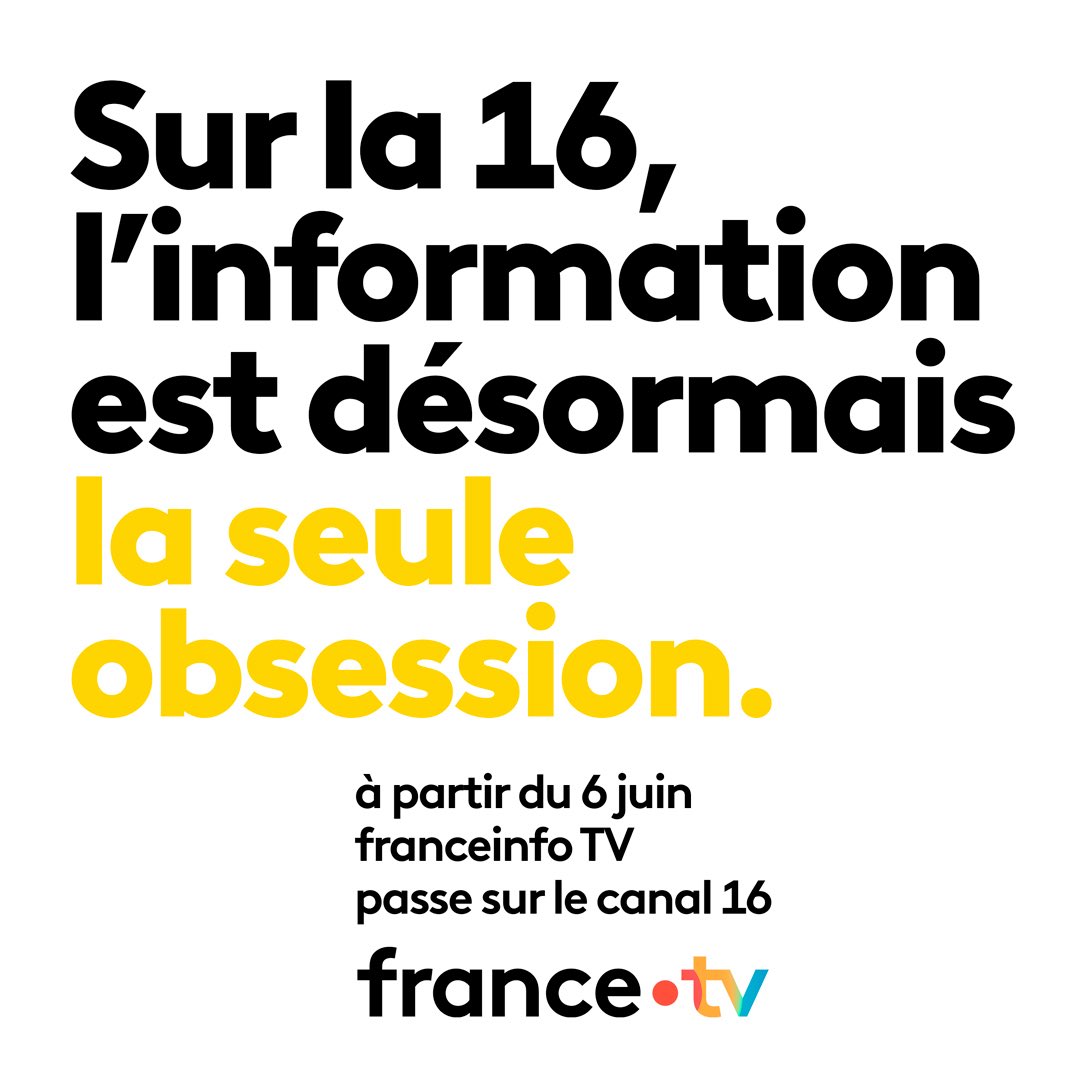 Anne Dormeval (@anne_dormeval) on Twitter photo 🟡 À partir du 6 juin, #franceinfo change de canal 📡
📺 Sur la 16, l'information est désormais la seule obsession.
#francetv <a href="/francetv/">France tv</a> <a href="/francetele/">France Télévisions</a> <a href="/franceinfo/">franceinfo</a> 🟡 À partir du 6 juin, #franceinfo change de canal 📡
📺 Sur la 16, l'information est désormais la seule obsession.
#francetv <a href="/francetv/">France tv</a> <a href="/francetele/">France Télévisions</a> <a href="/franceinfo/">franceinfo</a>