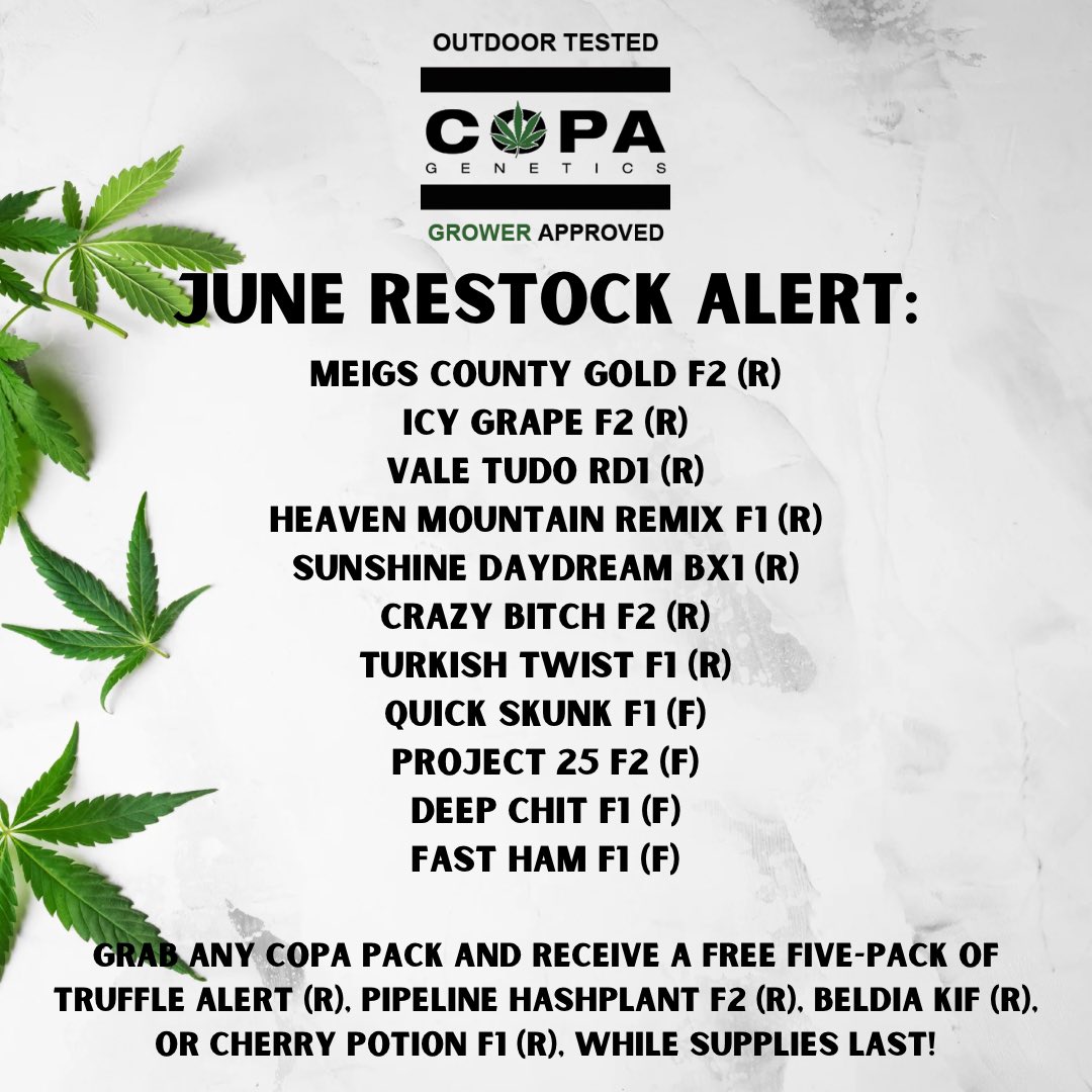 Get ready, growers! We’re thrilled to announce a massive restock from our friends at #copagenetics, just in time for your summer garden plans. We’ve brought back some highly sought-after favorites and exciting new additions, so you can expand your collection with some truly