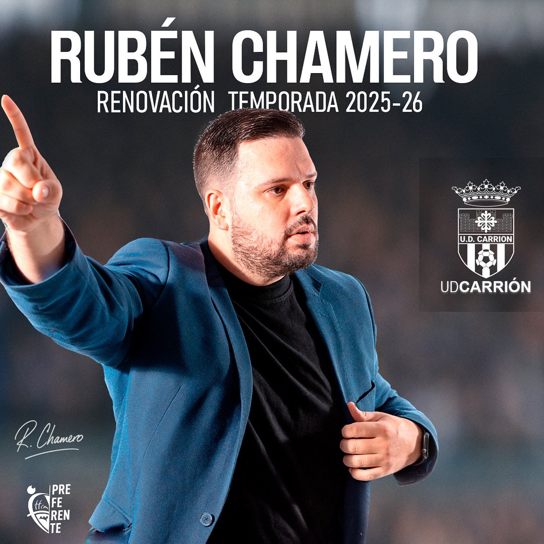 🚨 RENOVACIÓN 

✍🏼  La U.D. Carrión comunica la continuidad de Rubén Chamero como entrenador del primer equipo para la temporada 2025/26.

🏅 Con 145 partidos en la categoría, liderará el nuevo proyecto del club. 

💚 ¡VAMOS VERDES! #VamosCarrion