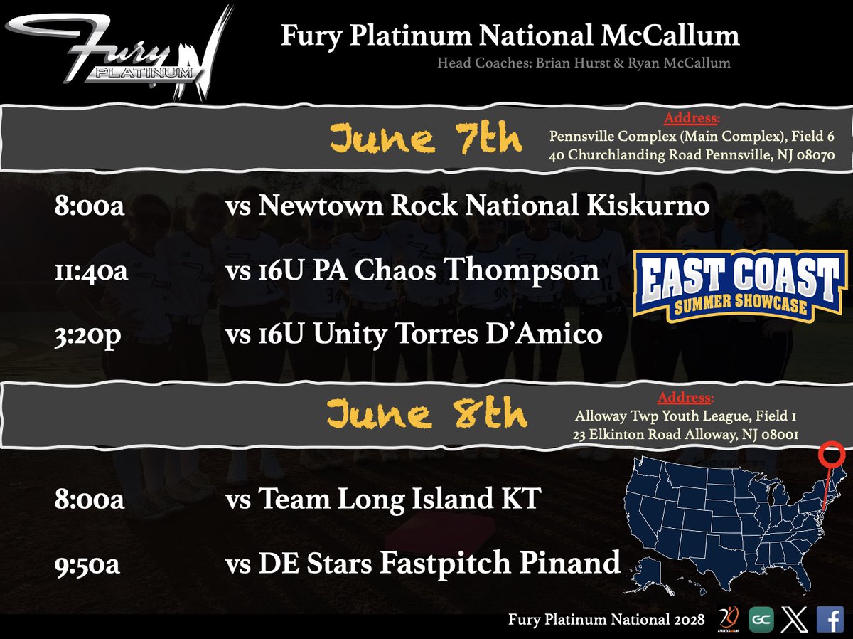 🥎East Coast Showcase (NJ) Schedule🥎 
Let's get it started!!!
