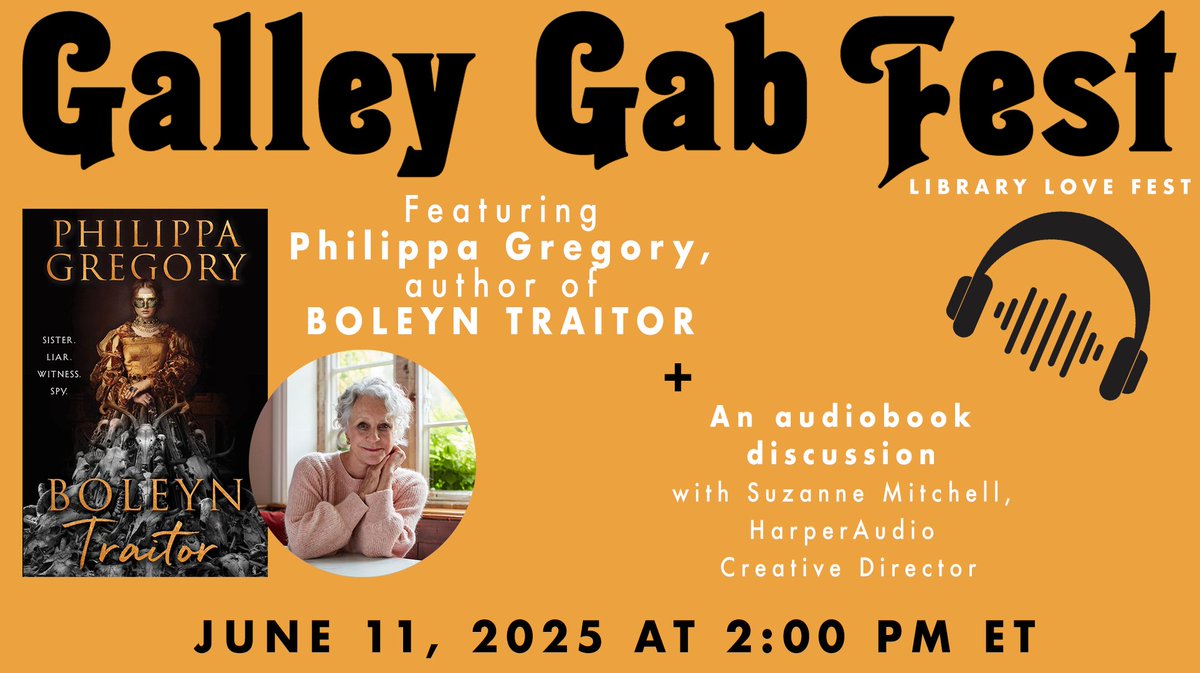 librarylovefest's tweet image. Join us on 6/11 at 2 PM to hear @PhilippaGBooks talk about her new novel, BOLEYN TRAITOR, & then we'll be joined by the Creative Director of HarperAudio for a behind-the-scenes look at all things audio!
🔗 RSVP on FB: bit.ly/4dO5FUd
🔗 RSVP on CC: bit.ly/4j1IV5n
