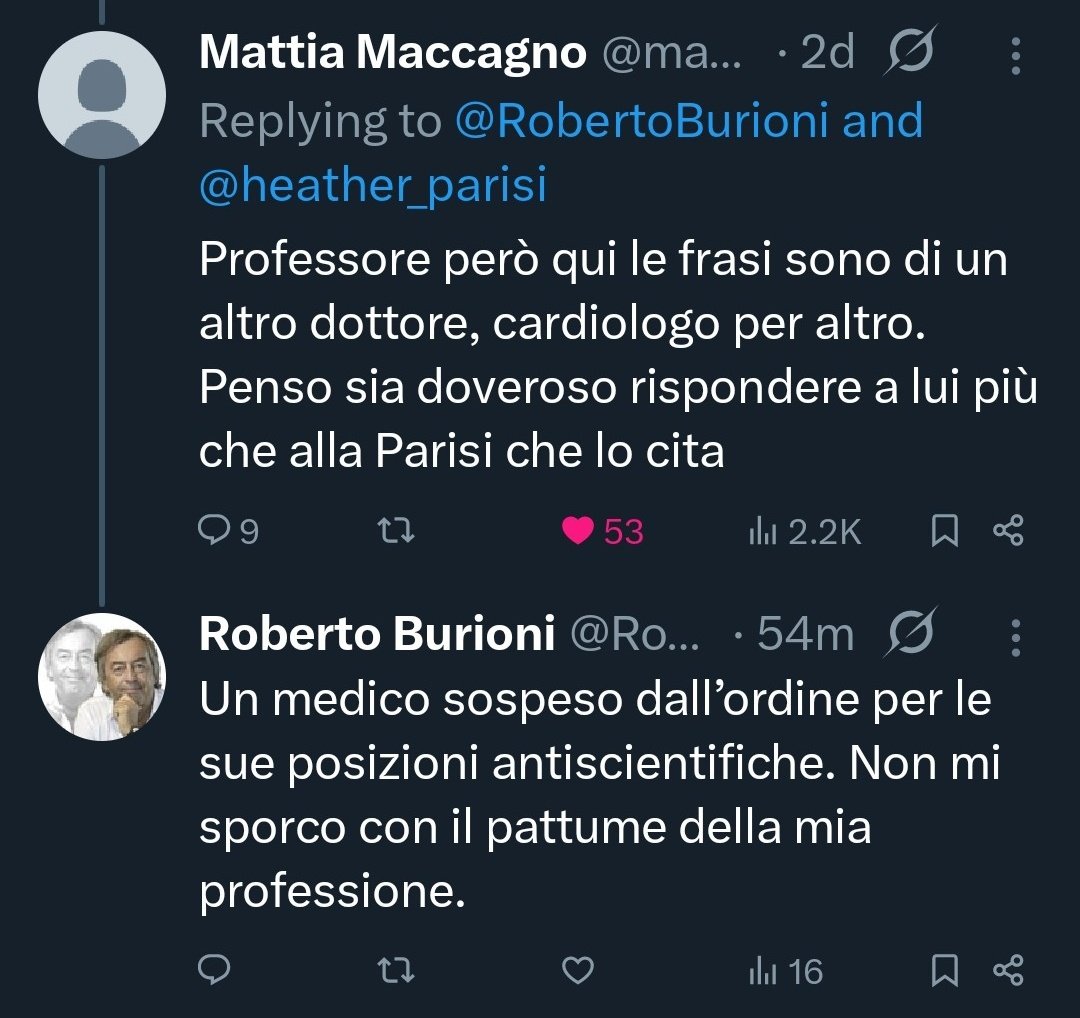 heather_parisi's tweet image. Ma questi continui atteggiamenti di trivialità, intimidazione e violenza verbale, sono davvero consoni a una figura accademica?
Sono questi i principi etici della comunicazione scientifica?
È questo il ruolo pubblico di medici e ricercatori?
Quale credibilità può avere un…