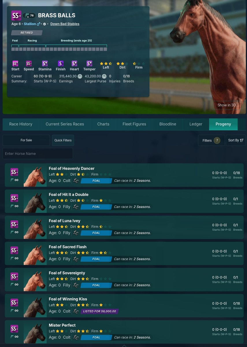 Up-Roll your Bloodlines this Breed season

Almost 50% of his progeny foals were  SS- and  ALL from S+ mares

<a href="/photofinishgame/">Photo Finish™ LIVE 🌹 🐎 Virtual Horse Racing</a> KentuckyDerby TwinSpires Belmount Stakes Preakness