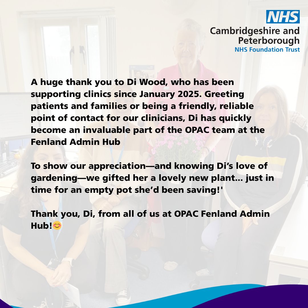 🌟Volunteers Week!🌟

A lovely thank you to one of our volunteers, Di Wood from our OPAC Fenland Admin Hub!

#VolunteersWeek