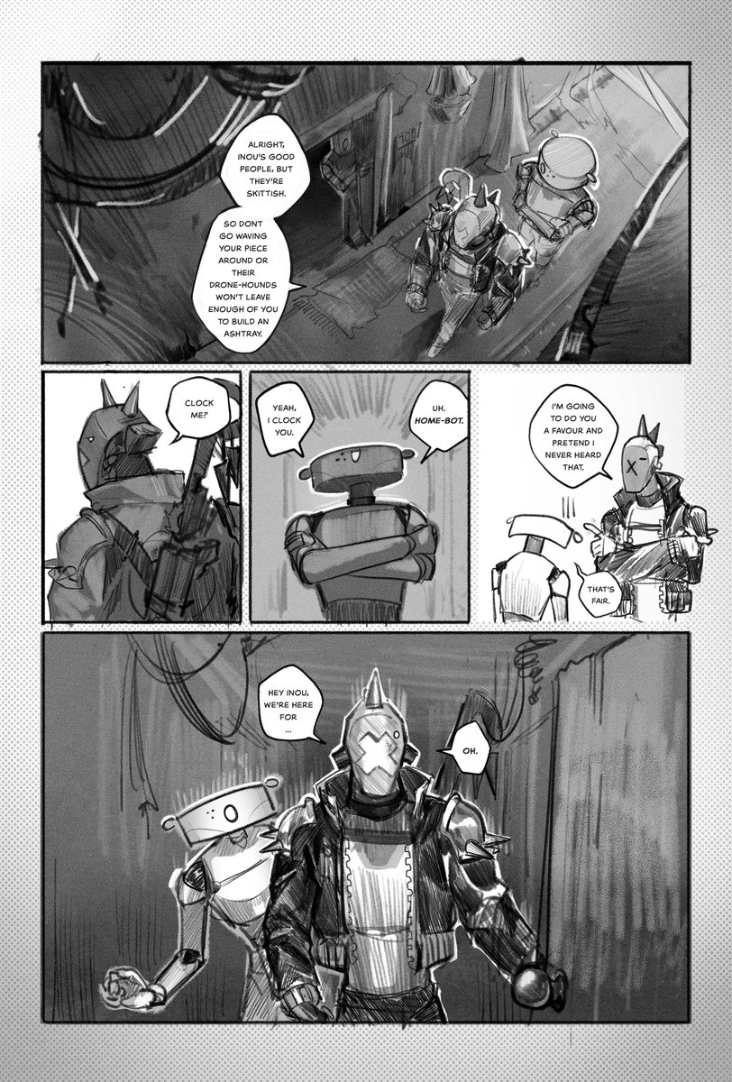 Check out the new page of Born Slippy #1, a brand-new cyberpunk adventure in the world of The Bekkoning!     

Created by me 
Art by <a href="/bronkosaur/">bronkosaur.bsky.social</a>
Written by <a href="/PAODriscoll3/">Professional Keyboard Goblin</a>
Edited by <a href="/TheComradeVideo/">Jacob</a>

New page every Friday!