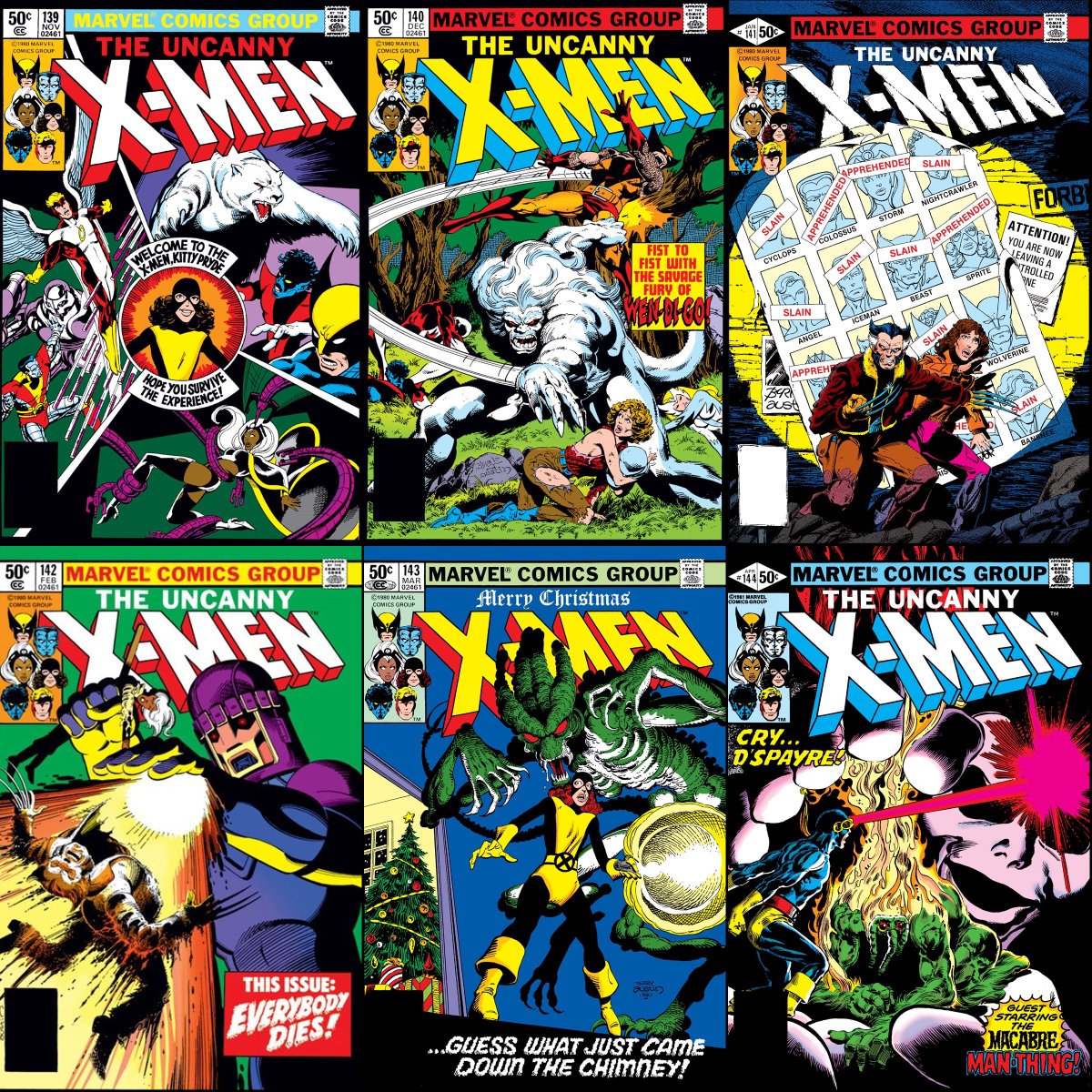 Uncanny X-Men #139-144 cover dated November 1980-April 1981.