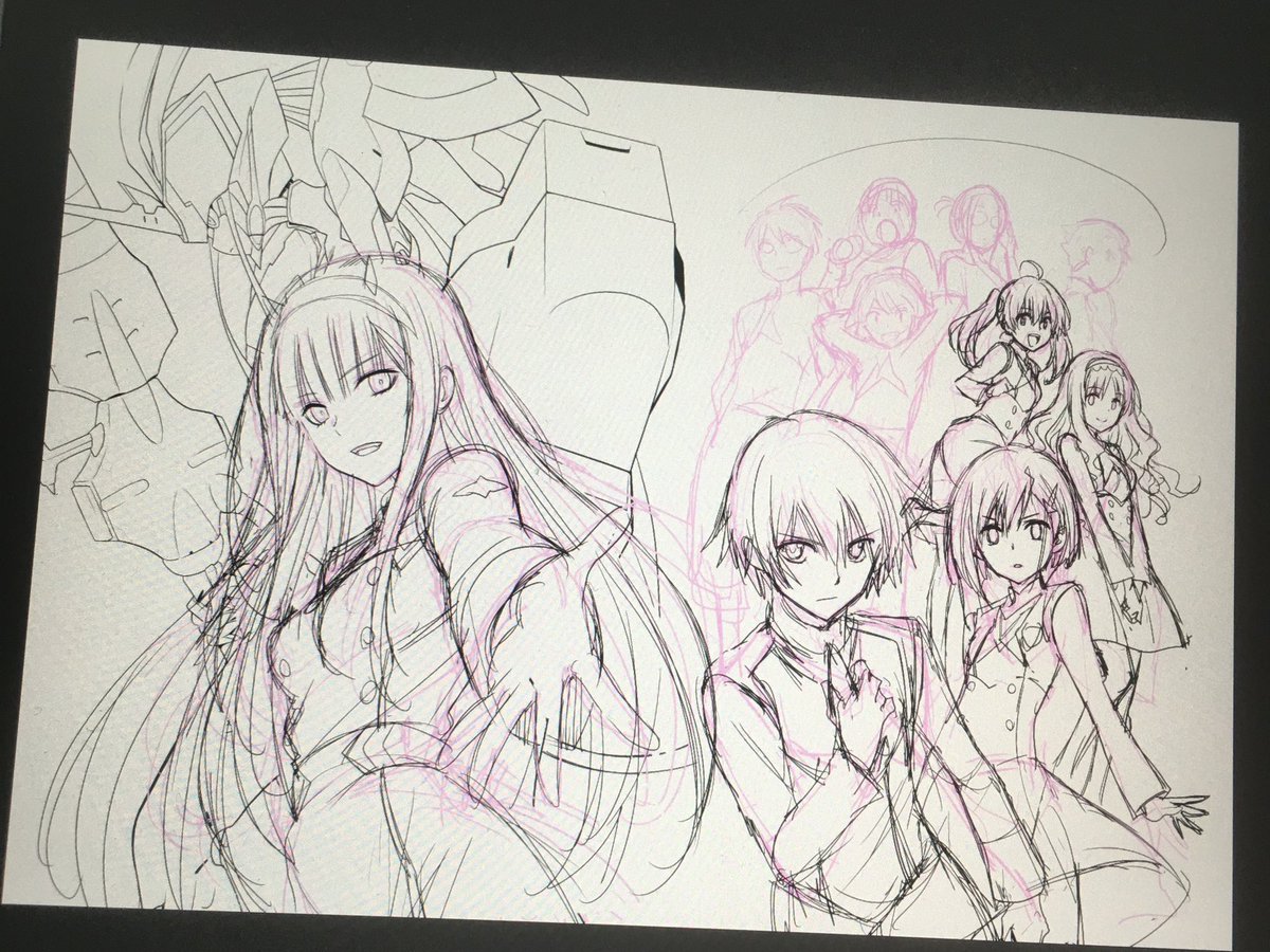 ⭐️スマホの画像フォルダ発掘シリーズ⭐️
ダリフラ、第1話の見開きを描いてます。
メインキャラ多いし、メカもいるし
どんな絵にするかで悩んだ覚えがあります。

初のジャンプ＋連載ということで、
スマホでの表示のされ方も意識しました。
2017年11月19日
