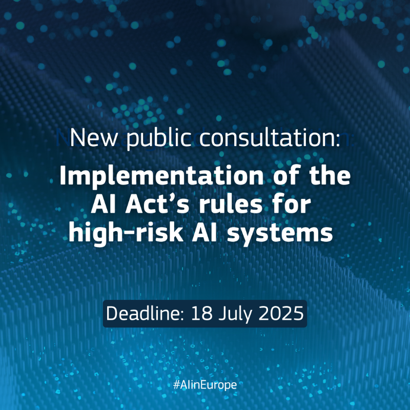 DigitalEU's tweet photo. Have your say on the implementation of the AI Act’s rules for high-risk AI systems!

Submit your input by 18 July on AI systems &amp; on issues that need clarification in both the guidelines:

→ on the classification of high-risk AI systems
→ on high-risk requirements &amp; obligations