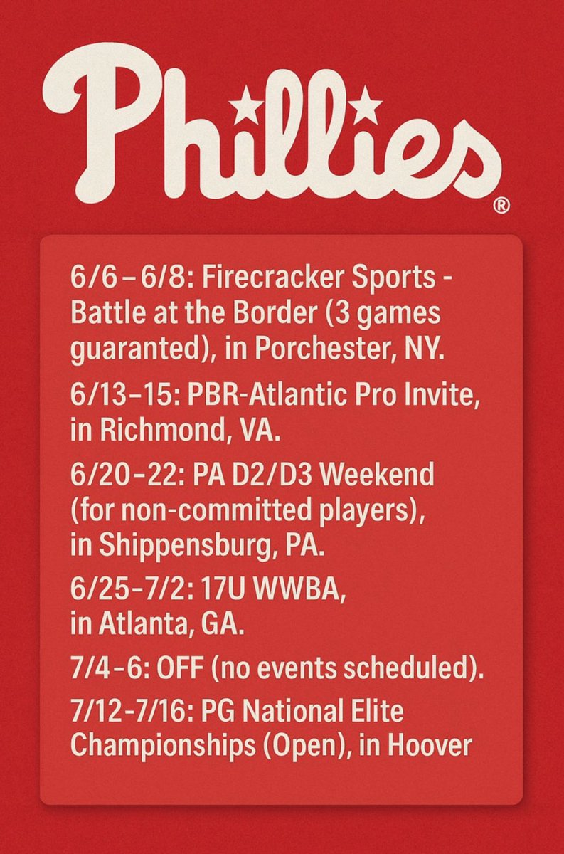 My summer schedule- it all starts today and I can’t wait to take the field