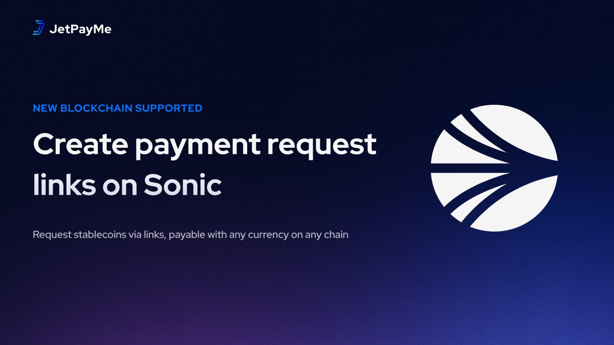 JetPayMe's tweet image. Sonic is now live on JetPayMe! @SonicLabs 

Jet is on a mission to make crypto payments frictionless.

🔗 Create a payment link  
💸 Recipients can pay with any crypto  
⚡️ Receive your requested stablecoin   

Get it? Jet it. ✈️