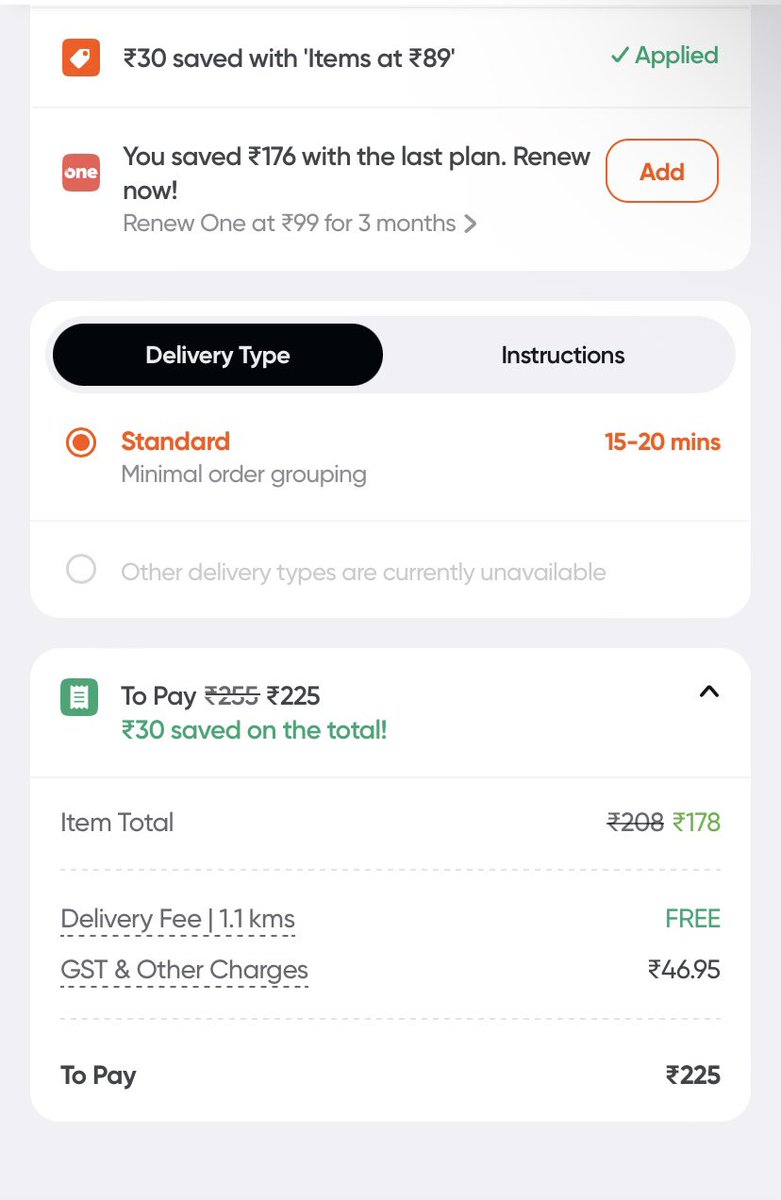 Showman_Sky's tweet photo. @Swiggy @SwiggyCares 
What’s this scam?
What are rounding of to higher instead showing same exact amount?

This is small but very mindful scam and you making a lot out of this small paisa frauds.

Image 1/2 - The actual total is 224.95 and  287.24  but U have to pay 225 and 288 https://t.co/ZpawIG5jV4